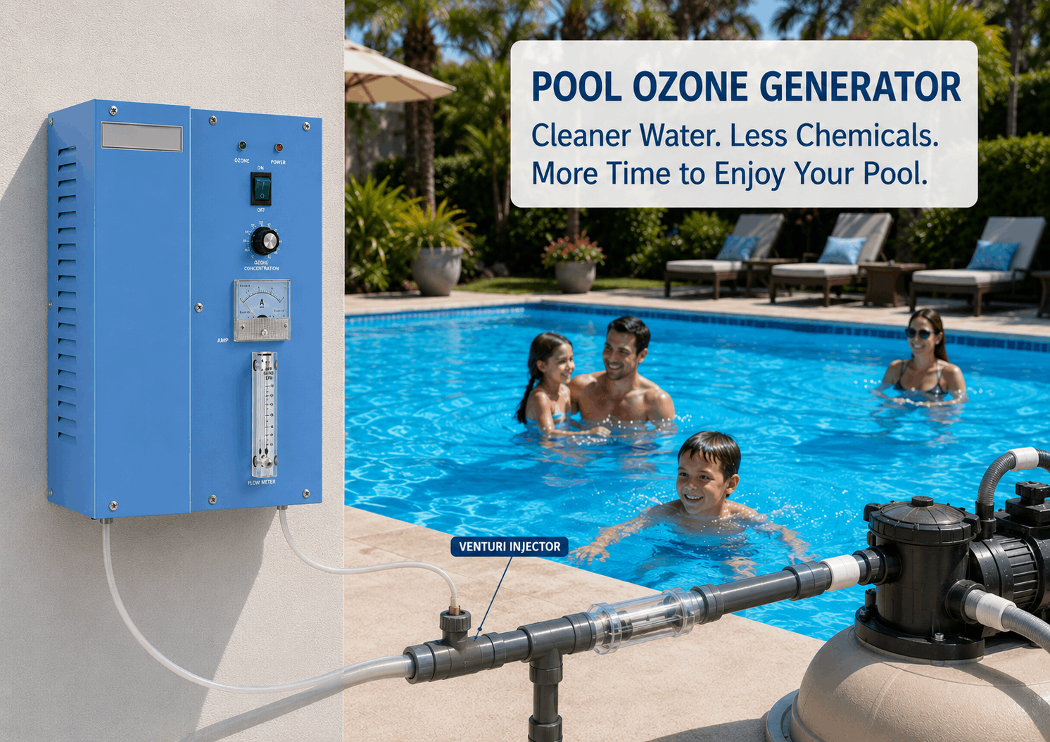 pool ozone generator with family swimming